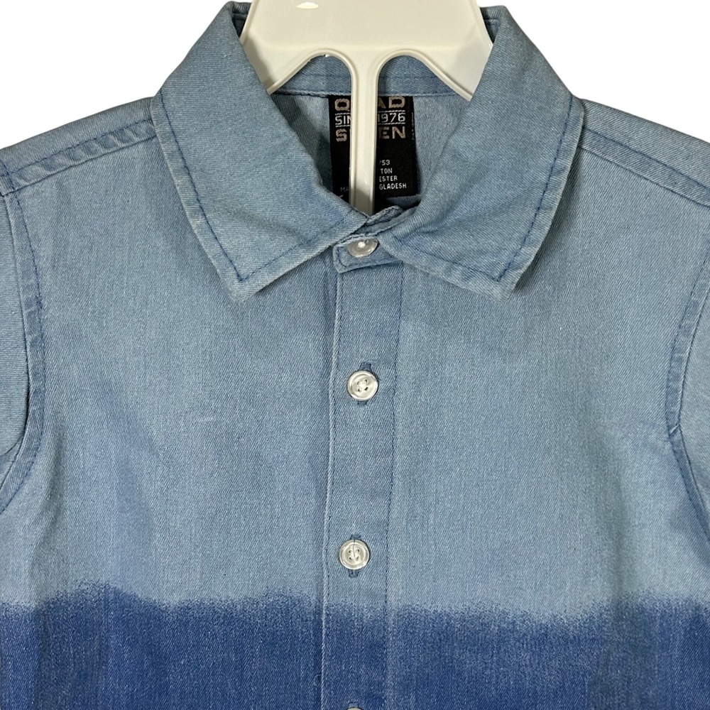 Quad Seven Boys Denim Shirt 3T Blue Fade Ombre Short Sleeve Button Up Casual